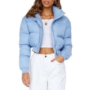 Abrigo de invierno Azul Crop Zip up Bomber Bubble Puffer Jacket para mujer 2026 - Product Image 1