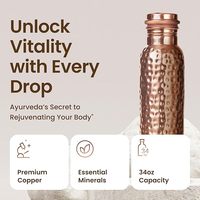 Ensemble cadeau de bouteille d'eau en cuivre pur martelé de luxe, écologique, compatible lave-vaisselle, isolation thermique 6 heures, noir mat premium