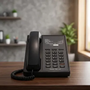 Téléphone de bureau noir avec clavier et écran d'affichage, en plastique, pour équipements hôteliers - Product Image 2