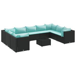 Conjunto de Muebles de Patio de 10 Piezas en Ratán Sintético Negro con Cojines, Elegante Colección de Muebles para Exteriores - Product Image 2
