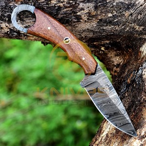 Couteau de chasse en acier Damas sur mesure en gros |   Couteau de brousse pour la survie en plein air avec étui en cuir - Product Image 3