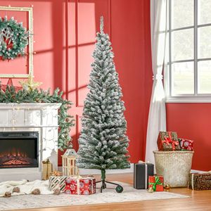 Albero di Natale Artificiale Verde Floccato da 210 cm con Supporto Pieghevole in Acciaio e Materiale PE PVC - Product Image 2