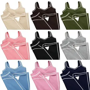 Conjunto de Yoga y Pilates de Marca Famosa al por Mayor, Sólido, Transpirable, Elástico, Sin Costuras, Acanalado, de Cintura Media, Ecológico, de Spandex/Poliéster - Product Image 1
