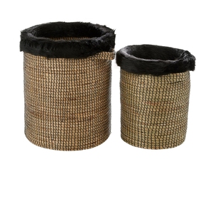 Set of 2 Seagrass <b>Baskets</b> with Faux Fur Trim Handmade <b>Storage</b> <b>Basket</b> Wholesale eco-friendly Made in viet Nam - Product Image 2