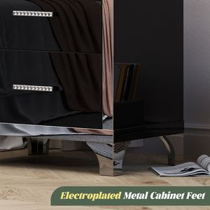 Mesita de Noche Moderna con Acabado Brillante y Espejo, con 2 Cajones y Tiradores de Madera y Metal - Product Image 6