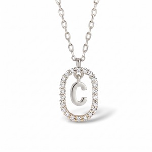 Pendentif lettre C plaqué or rose avec breloque ovale en strass de cristal, style classique pour un usage quotidien - Product Image 2