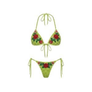 Ensemble de bikini vert brodé prêt à expédier, col en V, deux pièces, broderie perlée, maillot de bain respirant, tenue de plage - Product Image 3
