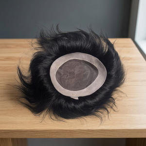 Perruque Taz pour hommes en cheveux humains Remy indiens, ondulation naturelle, écologique, douce, pré-bouclée, base mono, imperméable, légère et portable - Product Image 5
