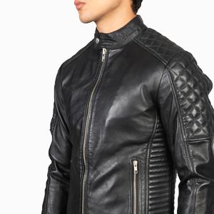 Blouson de moto unisexe noir en cuir véritable matelassé coupe ajustée décontracté respirant écologique coupe-vent imperméable - Product Image 5