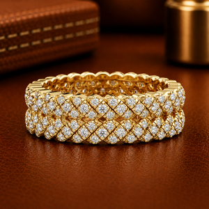 Anillo de eternidad de lujo en oro puro de 14 quilates con diamantes cultivados en laboratorio de corte redondo, joyería fina para novias, anillos de boda brillantes. - Product Image 1