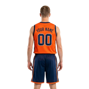 Ensemble d'uniformes de basket-ball classiques pour adultes, maillot sans manches à col en V, short décontracté avec bordure latérale, nom et numéro du joueur, 100% coton - Product Image 2