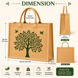 AMANI <b>Medium</b> Jute Tote <b>Bag</b> with Tree Pattern Custom Logo Option Eco-Friendly Shopping <b>Bag</b> Shoulder Handle Daily Use - Product Image 2