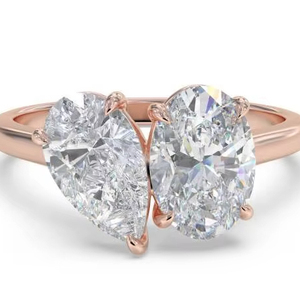 Pear And Oval <b>Two</b> <b>Stone</b> Diamond <b>Ring</b> 0.80 Ct Lab Grown Diamond In 18K Gold And Platinum - Product Image 1