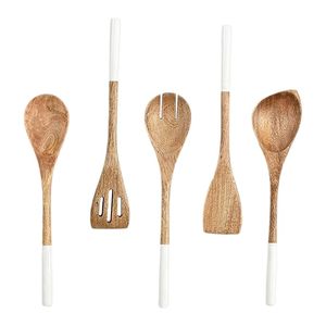 Juego de 5 utensilios de cocina de madera, cucharas de cocina de madera natural, espátula, utensilios de cocina antiadherentes, seguros para el uso en la cocina - Product Image 3