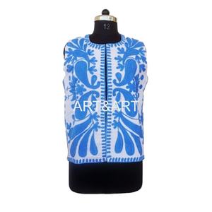Chaleco de algodón Suzani con diseño étnico para mujer, Chaleco Corto bordado sin mangas, chaqueta con logotipo frontal, ropa tejida hecha a mano - Product Image 1