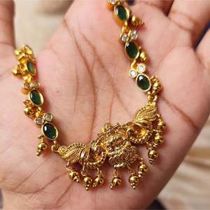 Green Kemp Lakshmi Regular Alloy with Gold Plating Oxidized Polish Necklace Set-Fashion Jewelry - Product Image 4