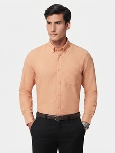 Men's Orange Solid Cotton Dress Shirt Full Sleeve Button <b>Down</b> Collar Smart Casual Spring Wear - Product Image 1