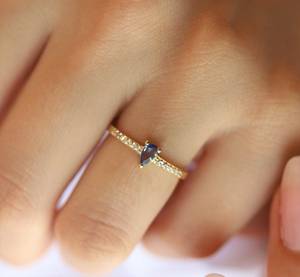 Zubeda Gems Luxury Blue Sapphire Pear Cut 925 Sterling Silver 14K Gold Plated Vintage IGI Certified Teardrop Promise <b>Ring</b> Party - Product Image 3