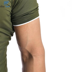 T-shirt de compression vert olive pour homme, manches courtes, séchage rapide, vêtements de sport, col rond, tricot uni, haut de sport - Product Image 5