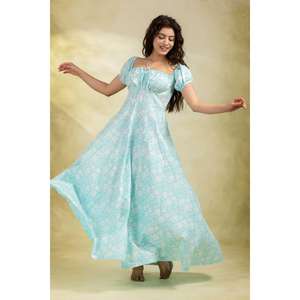 Vestido Largo de Verano para Mujer, Estampado en Algodón, Silueta en A, Ecológico, Hecho a Mano, Cuello en V, Estilo Casual Chic para el Día a Día - Product Image 3