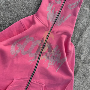 Sweat à capuche zippé avec strass et logo personnalisé unisexe pour hommes imprimé 100% coton Vente en gros de vêtements de ville d'hiver Fabricant - Product Image 5