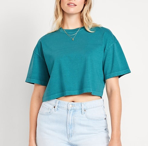 เสื้อครอปท็อปผู้หญิงสไตล์วินเทจ 230gsm พิมพ์โลโก้ตามสั่ง ขายดีประจำฤดูร้อน ทรงโอเวอร์ไซส์ ล้างสีแบบแอซิดวอช คุณภาพสูง - Product Image 2