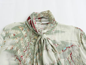 เสื้อเชิ๊ตพิมพ์ลายโบว์วินเทจคอกลมแขนยาวติดกระดุมเสื้อผู้หญิงเสื้อเบลาส์เสื้อสุดชิค - Product Image 2