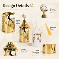 Farol Metálico Decorativo para Ramadán, Diseño de Mezquita y Estrella Creciente, Recortes Huecos, Decoración Dorada y Blanca para Eid, Venta al Por Mayor