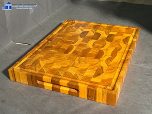 Planche à découper rectangulaire en teck fin, épaisseur 1,5 cm, durable, pour cuisine, avec poignée en bois, sans danger pour les aliments, écologique - Product Image 3
