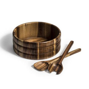 Deluxe Quality Large Acacia Wood Salad Bowl Set With Serving Utensil 3 Piece Solid Wood Serving & Mixing Bowl For <b>Kitchen</b> Dining - Product Image 3
