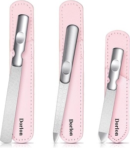 Lime à ongles double face en acier inoxydable avec étui en cuir pour le soin des ongles, design classique, réutilisable, grain 80/100, lime à ongles pour manucure. - Product Image 5