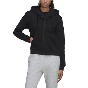 Sweat-shirt à capuche noir pour femme, manches longues, en polaire, couleur unie, longueur normale, design respirant avec poches, vêtements d'automne - Product Image 5