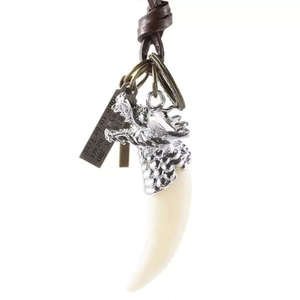 White Wolf Tooth Leather Necklace for <b>Men</b>-Vintage Pendant with Adjustable Pure Leather Cord Blade <b>Chain</b> Gift - Product Image 3