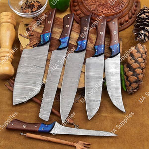 Juego de Cuchillos de Cocina Profesionales de 7 Piezas, Acero de Damasco con Patrón Trenzado, Personalizable OEM ODM OBM, Madera de Grado Industrial, Ecológico - Product Image 2