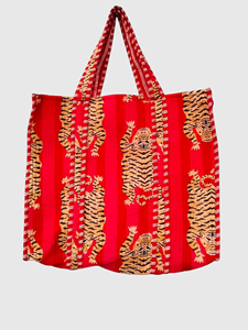 Sac fourre-tout en coton imprimé tigre rouge, style bohème, sac de shopping à ouverture supérieure, toutes saisons - Product Image 1