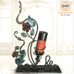Porta Botellas de Vino de Hierro Forjado, 100% Hecho a Mano, Decorativo con Mariposas y Rosas, para una Sola Botella, Decoración Vintage de Lujo para el Hogar - Product Image 1