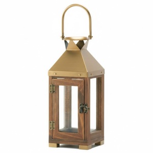 Lanterne en bois blanc vieilli moderne, porte-bougie décoratif vintage, lanterne suspendue et de table en bois de sapin avec poignée supérieure en métal - Product Image 2