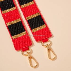 Handmade Beaded DIY Tote Purse Vintage Crossbody Bag <b>Adjustable</b> Shoulder <b>Strap</b> Black Orange Gold Striped Waterproof Hook Type - Product Image 1