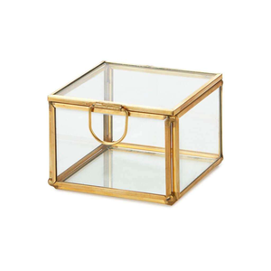 Elegant Square Brass <b>Glass</b> <b>Box</b> with Lid & Mirror Base Decorative Storage Organizer for Jewelry Makeup & Keepsakes - Product Image 4