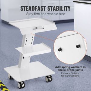 Carrello da Laboratorio Mobile in Metallo a 3 Ripiani con Ruote Girevoli e Vassoio, Capacità di Carico 100 kg, per Cliniche e Laboratori - Product Image 3