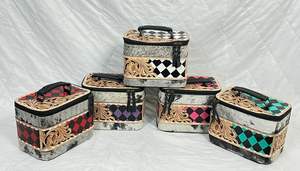 Nouveauté : Étuis de rangement pour bijoux en cuir véritable, faits à la main, avec motifs floraux et à carreaux, intérieur en velours, organiseur de voyage - Product Image 5