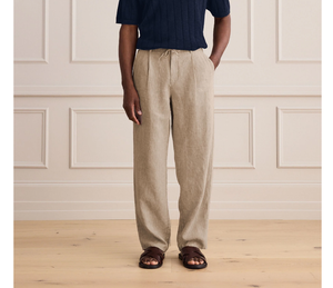 กางเกงชิโน่ผ้าลินินผสมฝ้ายสีน้ำตาลสำหรับผู้ชาย ทรงหลวม ระบายอากาศได้ดี กางเกงลำลองสำหรับฤดูร้อน กางเกงสแล็คแบบสั่งตัดขายส่ง - Product Image 1