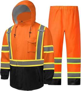 Combinaison de pluie réfléchissante haute visibilité pour hommes, imperméable, veste de pluie de sécurité, bas noir, vêtements de travail industriels haute visibilité, équipement de pluie - Product Image 1