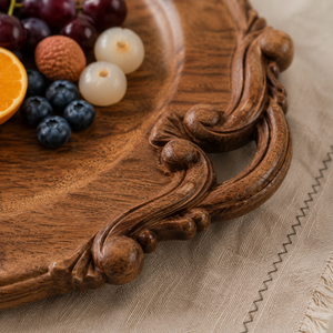 Bandeja de Servir de Madera de Acacia Doussie Vintage al por Mayor, Tallada a Mano con Diseño Wabi-Sabi, Plato Duradero y Ecológico para Cena o Frutas - Product Image 3