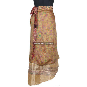 New Beach <b>Long</b> Wrap <b>Skirt</b> Floral Print Wrap Around <b>Skirt</b> Women Wear Vintage Silk Sari <b>Long</b> Length Wrap Around <b>Skirt</b> 2 Layer Sari - Product Image 4