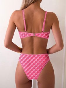 Conjunto de Bikini de 2 Piezas Sexy para Mujer, Estampado Floral Personalizado, Escote Pronunciado, Cintura Alta, Traje de Baño de Verano, Spandex y Poliéster - Product Image 3
