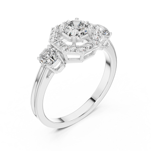 Bague de fiançailles en or avec halo de diamants de laboratoire, sertissage cathédrale rond avec pierres latérales, bague de mariage de luxe pour femme - Product Image 4