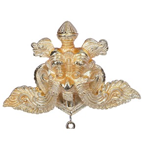 Estatua colgante de pared de latón con cara de Kirtimukha chapada en oro de 8 pulgadas hecha a mano en la India, diseño único para decoración del hogar - Product Image 2