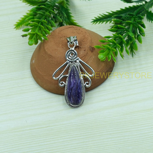 Grand collier pendentif en charoïte violette, argent sterling 925, pendentif fait main, bijoux en charoïte violette naturelle, cadeau pour femme - Product Image 5