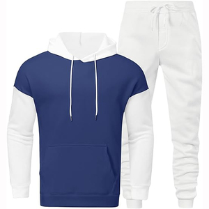 Men's <b>Dark</b> <b>Green</b> Hoodie With White Sleeves And Drawstring Pants Casual Solid Color Tracksuit Autumn Wear Full Length Regular Fit - Product Image 2